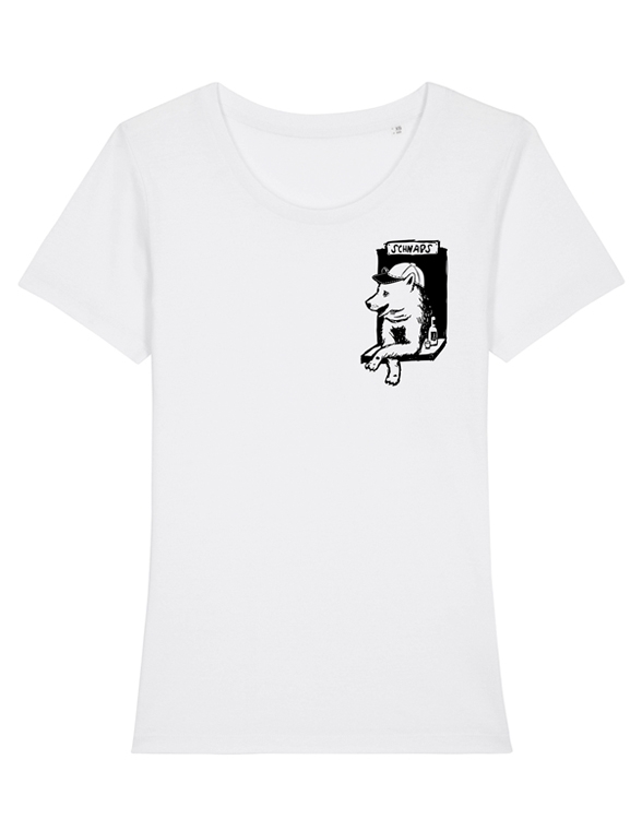 Husky-Bar-Hund mit Schnaps - Brust Motiv - Fair Wear Frauen T-Shirt - White