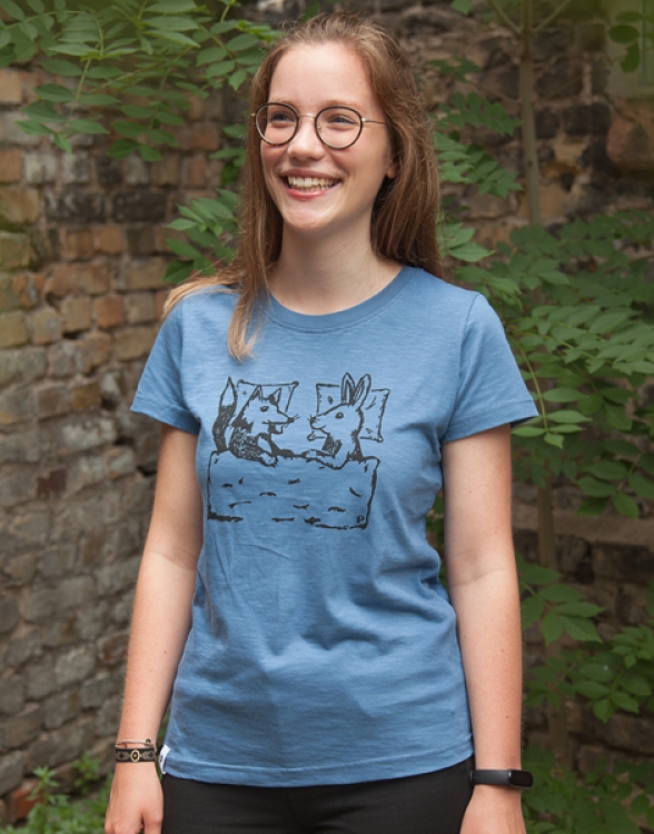 Fuchs & Hase - Frauen T-Shirt - Fair gehandelt aus Baumwolle Bio - Slub Blau