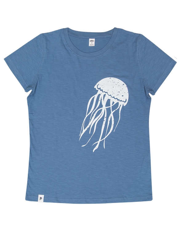 päfjes - Qualle / Jellyfish - Frauen T-Shirt - Fair gehandelt aus Baumwolle Bio - Slub Blau