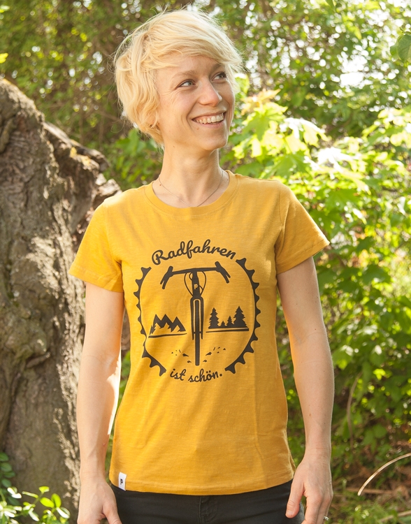 Radfahren ist schön - Gravel - Frauen T-Shirt - Fair aus Baumwolle Bio - Slub Gelb