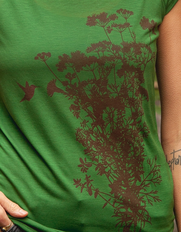 päfjes - Pflanzen Kolibri V2 - Fair gehandeltes Tencel Frauen T-Shirt - Grün