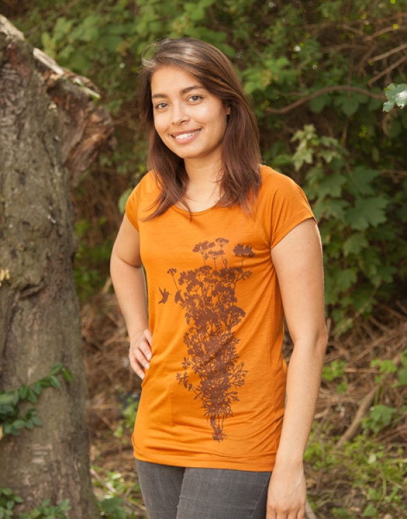 Pflanzen Kolibri V2 - Fair gehandeltes Tencel Frauen T-Shirt - Curry