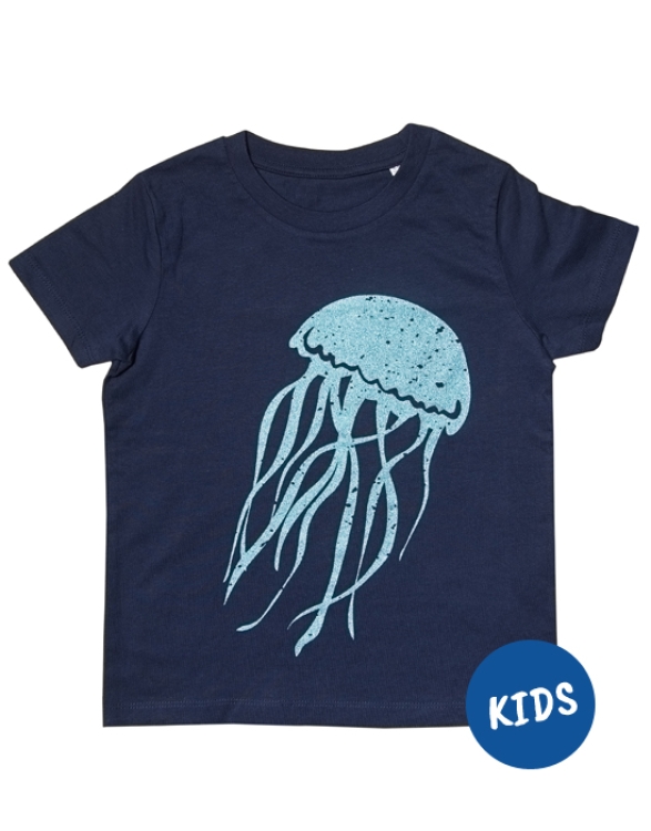 Glitzer Qualle - Fair Wear Kinder Bio T-Shirt - Navyblau