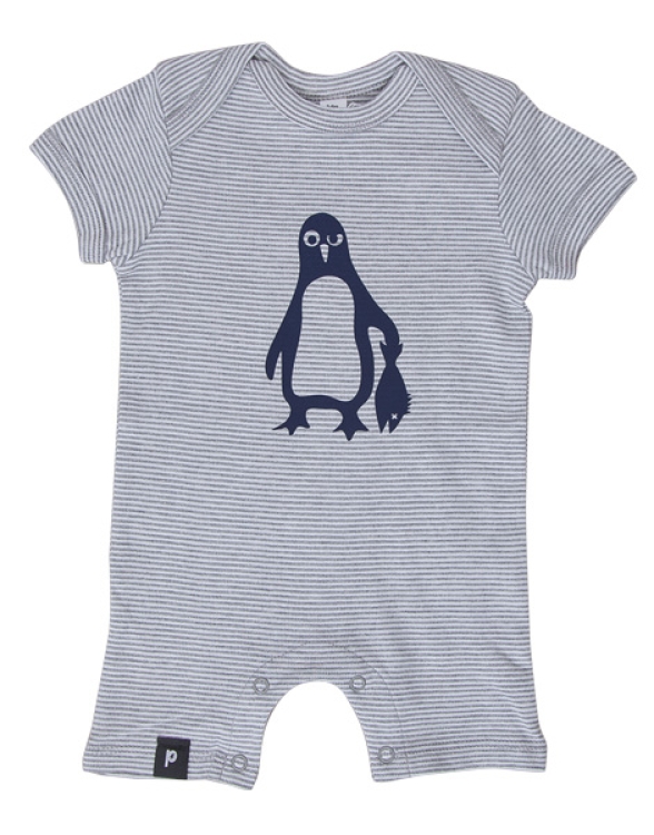Baby Striped Playsuit - Pinguin Paul - Grey Stripes