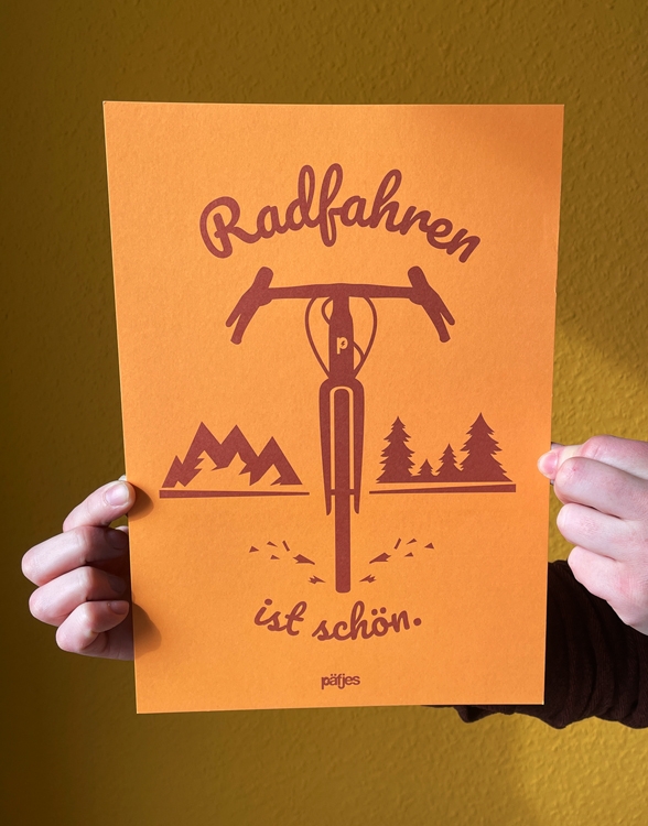 päfjes - Radfahren ist schön / Gravel - Poster A4 - Orange