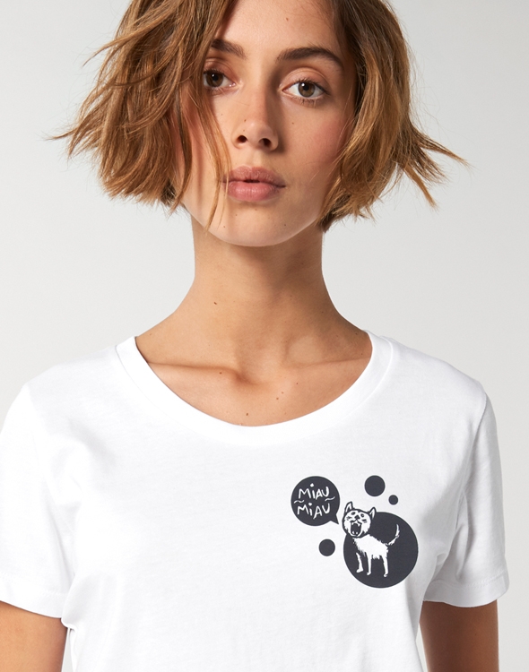 päfjes - Miau Miau Katze - Damen Shirt - fair gehandelt - Bio - White