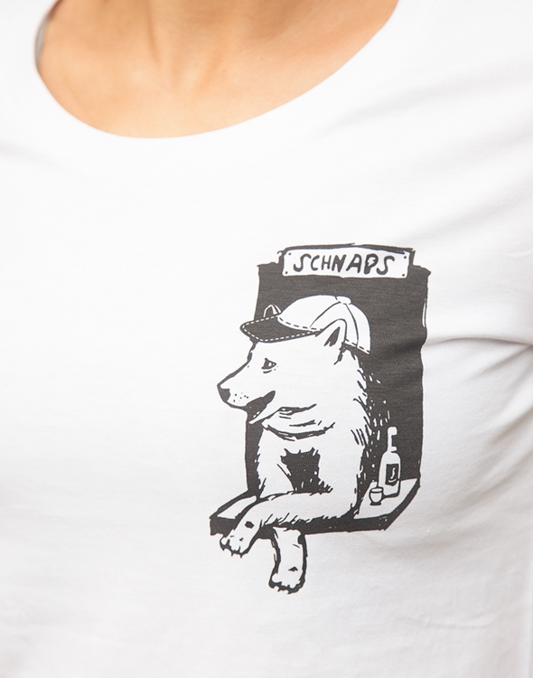 päfjes - Husky-Bar-Hund mit Schnaps - Brust Motiv - Fair Wear Frauen T-Shirt - White