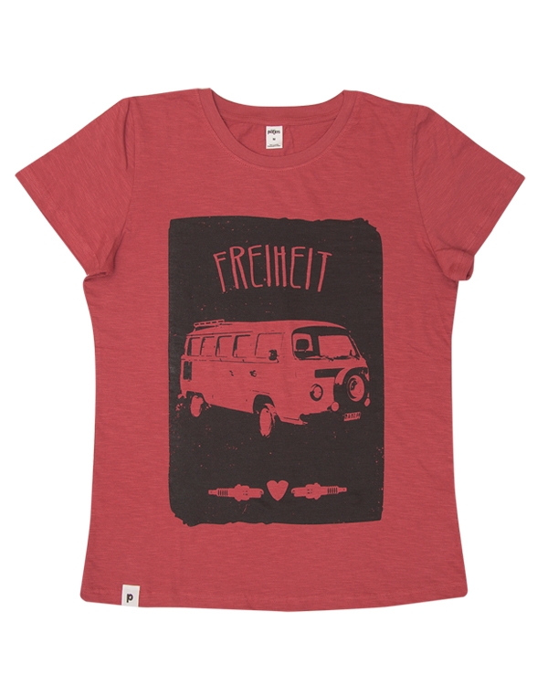 päfjes - Bus Vanlife Freiheit - Fair gehandeltes Frauen T-Shirt - Slub Rot