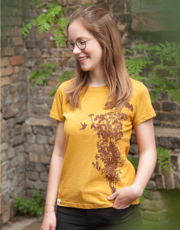 Pflanzen & Kolibri - Frauen T-Shirt - Fair gehandelt aus Baumwolle Bio - Slub Gelb