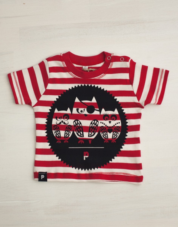 päfjes - Eulen 3er Gang - Baby T-Shirt - Rot/Weiß