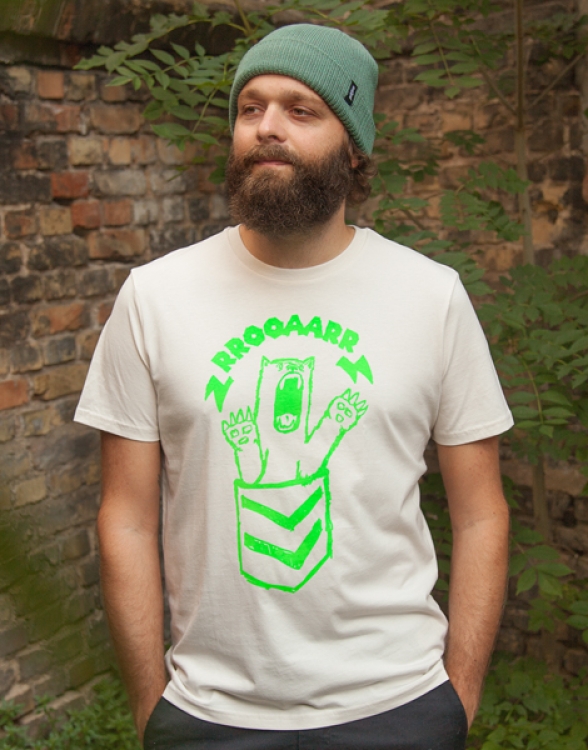 päfjes - Bärta Brüllbärin - Fair Wear Männer Bio T-Shirt - Natur / Neon Grün