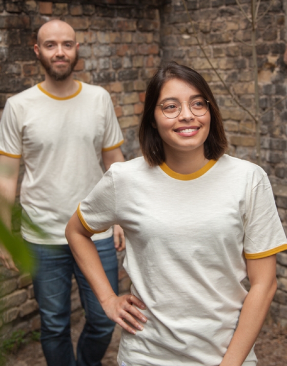 päfjes - Basic Ringer Unisex T-Shirt - Fair gehandelt aus Baumwolle Bio Slub - Gelb