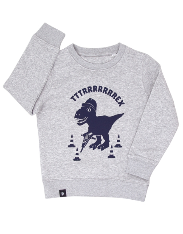 päfjes - Theo Tttrrrrex der Bauarbeiter Dino - Fair Wear Kinder Sweater - Grau/Grün