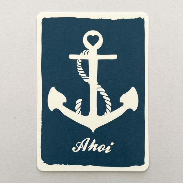 päfjes - Maritime Anker mit Herz / Ahoi - A6 Postkarte - Blau