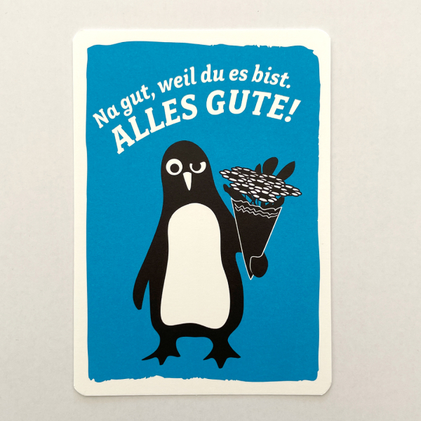 päfjes - Pinguin Paul - Alles Gute/Glückwunschkarte - A6 Postkarte - Blau