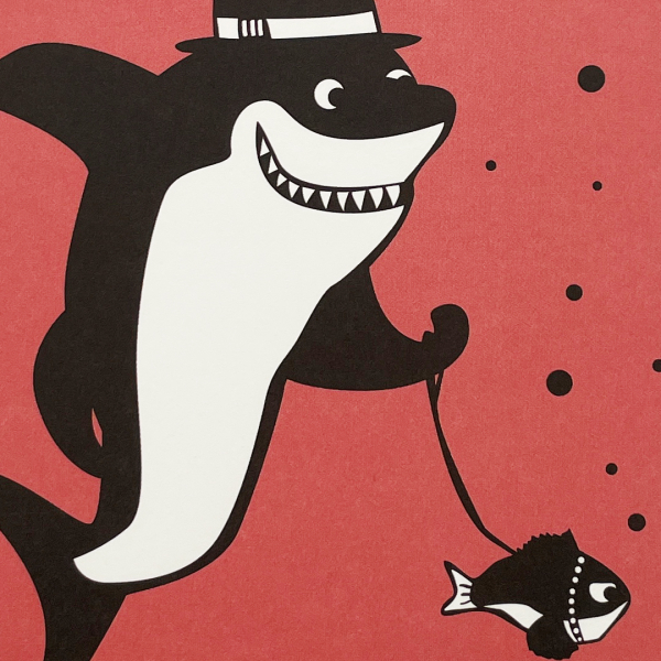 Preview: päfjes - Hai und Fisch / Immer Haiter weiter!  - A6 Postkarte - Coral