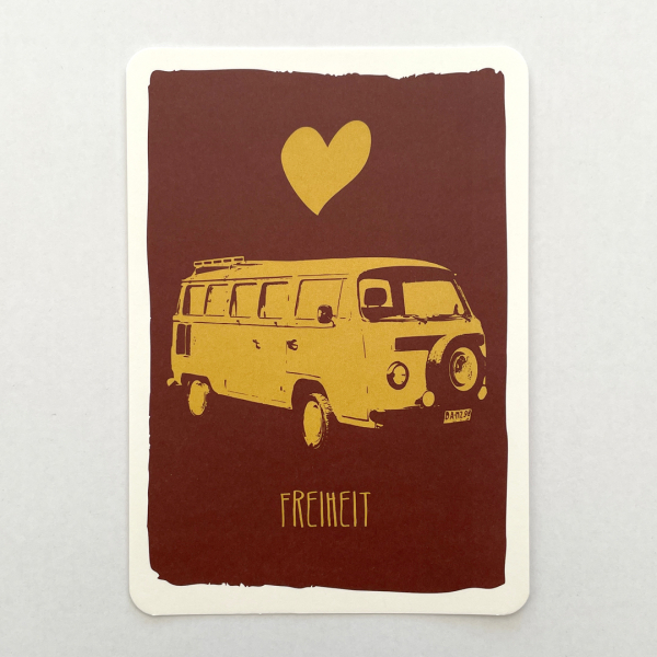 päfjes - Freiheit Camper Bus Travel - Postkarte - Braun/Gelb
