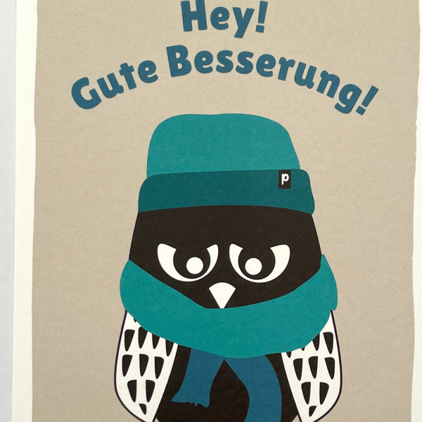 Preview: päfjes - Hey, gute Besserung kranke Eule! - A6 Postkarte - Beige
