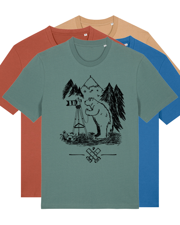 Foto T-Shirt | Fotokamera analogfotografie mit Bär | Unisex Männer Bio Shirt | päfjes