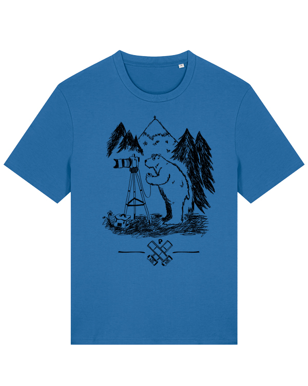 Preview: Foto T-Shirt | Fotokamera analogfotografie mit Bär | Unisex Männer Bio Shirt | päfjes