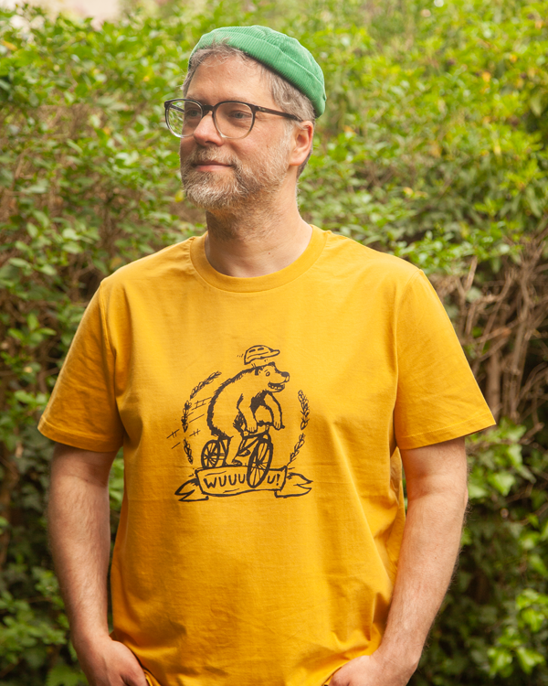 Preview: päfjes - Der Bär ist DAGEGEN! Du auch?  - Fair Wear Männer Unisex Bio T-Shirt Siebdruck