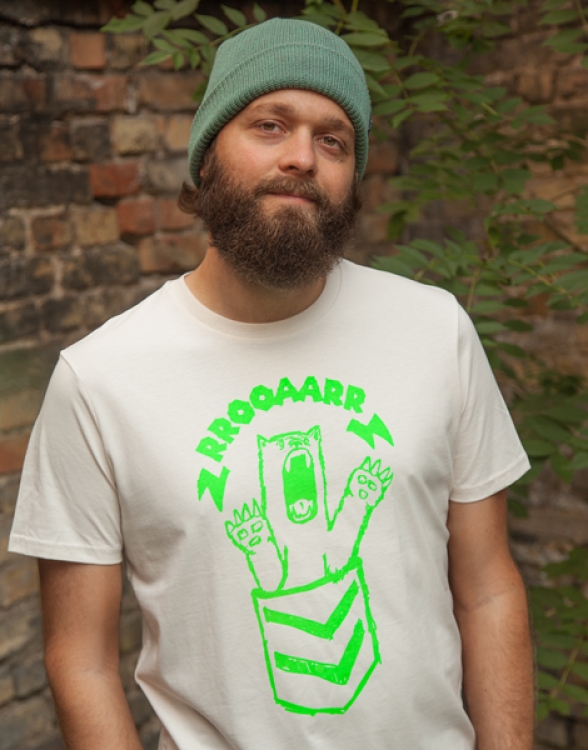 päfjes - Bärta Brüllbärin - Fair Wear Männer Bio T-Shirt - Natur / Neon Grün
