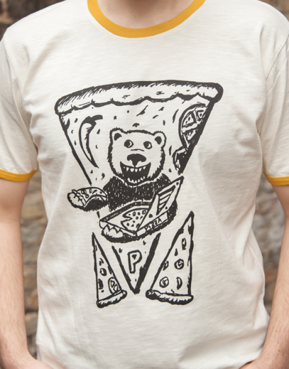 Peppo Pizza Bär - päfjes Ringer Unisex T-Shirt - Fair gehandelt aus Baumwolle (Bio) Slub