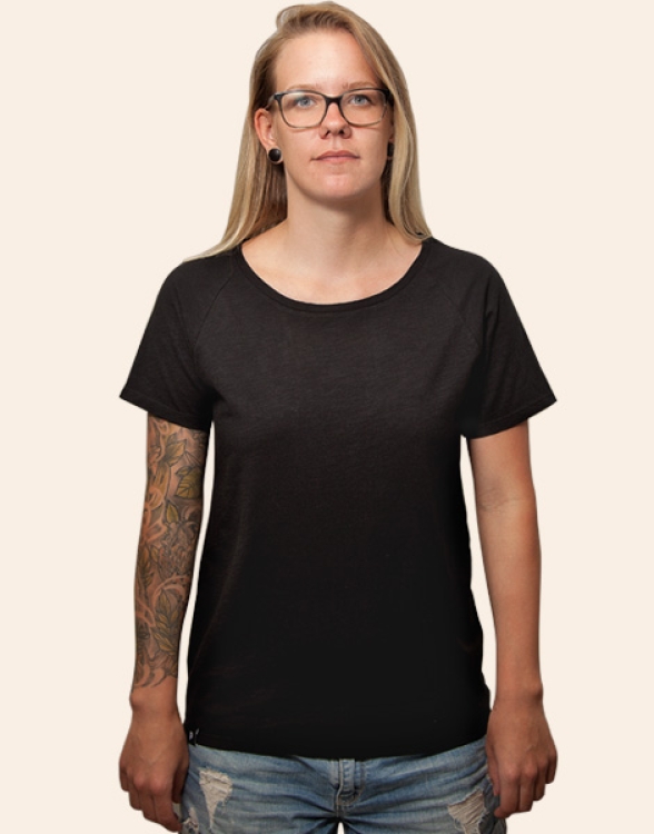 Black Blanko - Fair gehandeltes Frauen Basic T-Shirt - Black/Slub