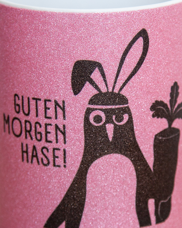 Preview: päfjes - Pinguin Guten Morgen Hase - Kaffee / Tee / Tasse Becher - Glitzer