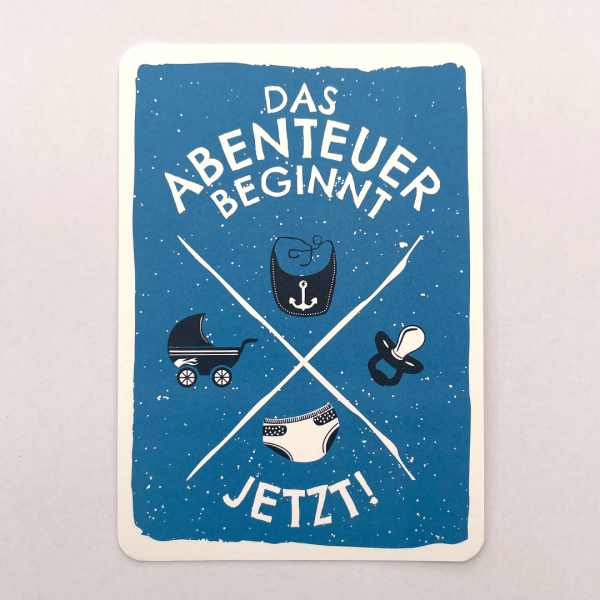 päfjes - Geburt - Das Abenteuer beginnt / Boy - Postkarte - Blau