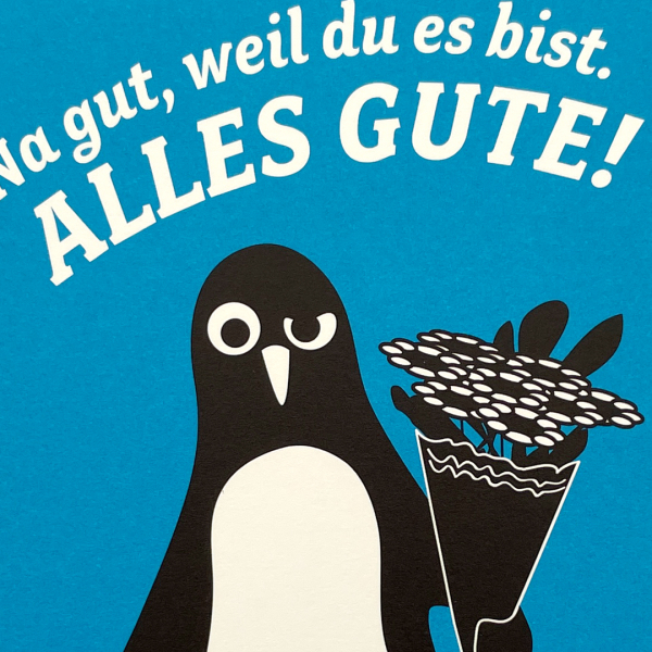 päfjes - Pinguin Paul - Alles Gute/Glückwunschkarte - A6 Postkarte - Blau