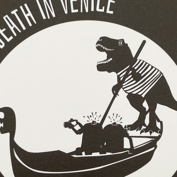 päfjes - Death in Venice/Gondel Dino T-Rex - A6 Postkarte