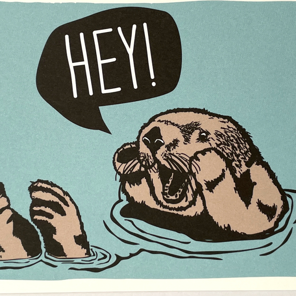 päfjes - Oskar Otter ruft Hey - Postkarte - Blau