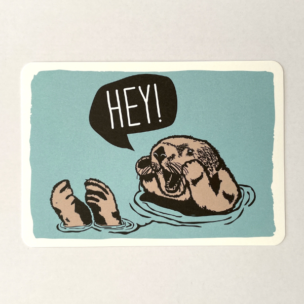 päfjes - Oskar Otter ruft Hey - Postkarte - Blau