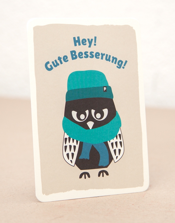 päfjes - Hey, gute Besserung Eule! - Postkarte - Beige