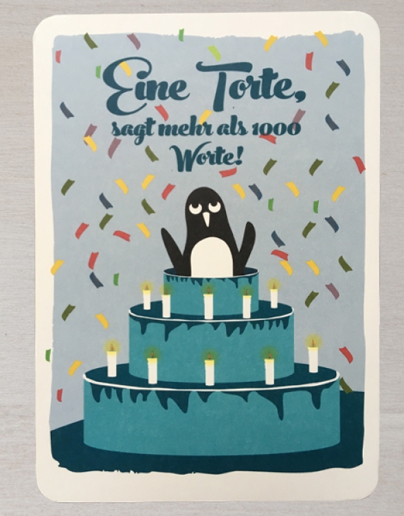 päfjes - 1 Torte sagt mehr als 1000 Worte  - Postkarte - Blau