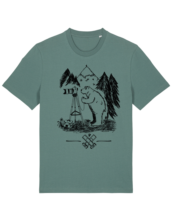Foto T-Shirt | Fotokamera analogfotografie mit Bär | Unisex Männer Bio Shirt | päfjes
