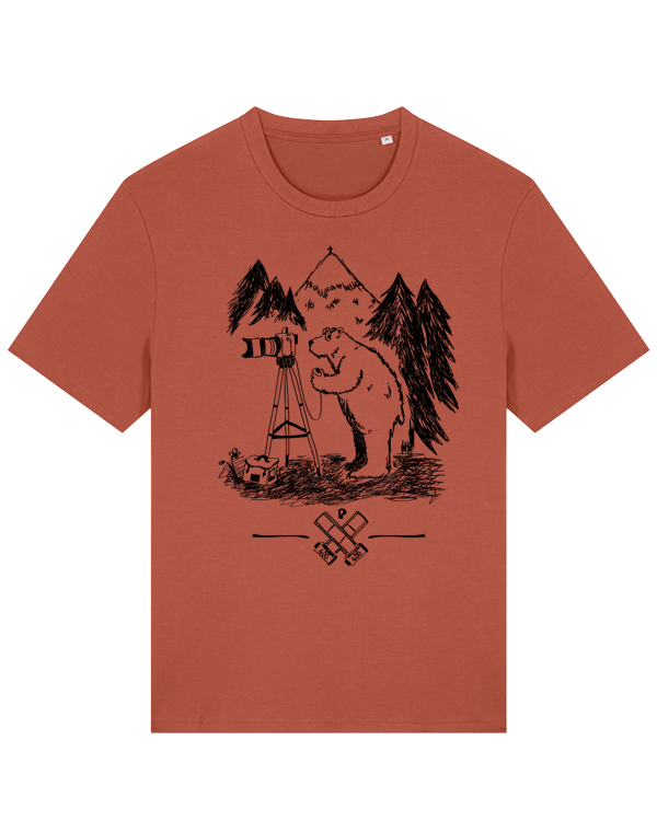 Foto T-Shirt | Fotokamera analogfotografie mit Bär | Unisex Männer Bio Shirt | päfjes