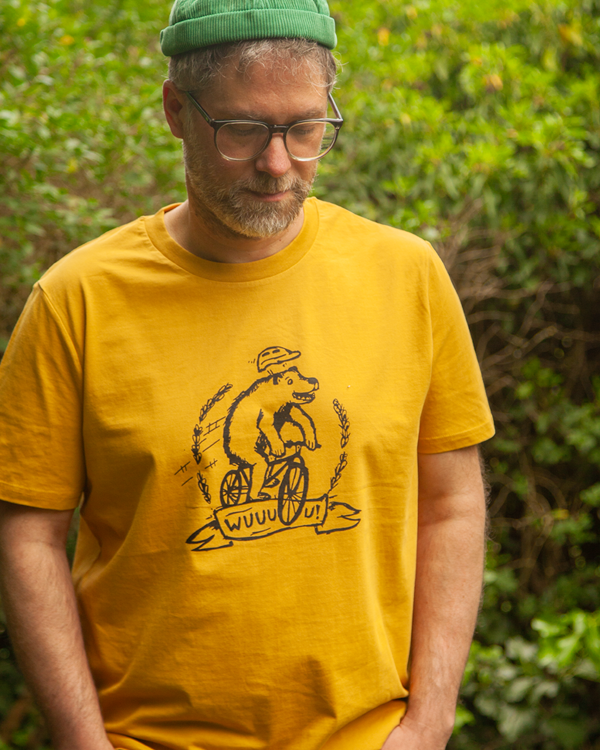 päfjes - Wuuuu der Bär fährt Rad / Fahrrad  - Fair Wear Männer Unisex Bio T-Shirt Siebdruck