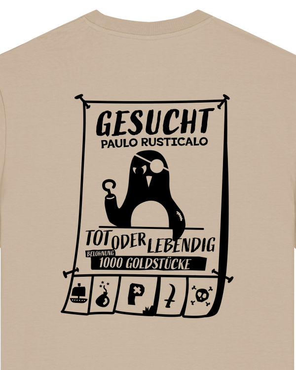 päfjes - Wanted Gesucht / Pinguin Pirat Paulo Rusticalo  - Fair Wear Unisex Männer Bio T-Shirt