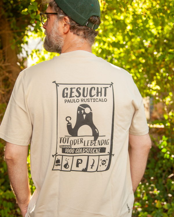 päfjes - Wanted Gesucht / Pinguin Pirat Paulo Rusticalo  - Fair Wear Unisex Männer Bio T-Shirt