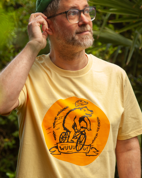 päfjes - Wuuuu der Bär fährt Rad / Fahrrad  - Fair Wear Männer Unisex Bio T-Shirt Siebdruck - 2c
