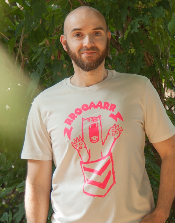 Bärta Brüllbärin - Fair Wear Männer Bio T-Shirt - Natur /Neon Pink