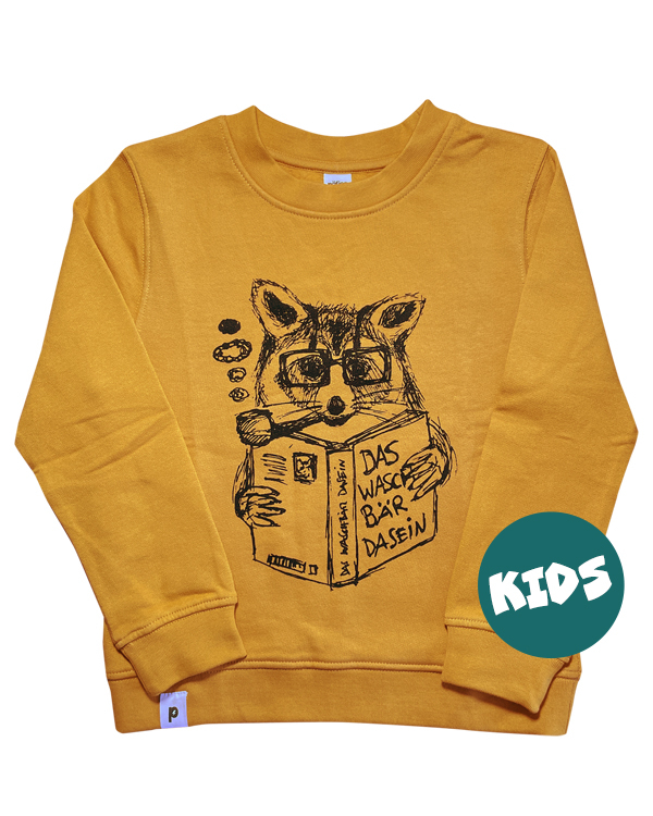 päfjes - Willi Waschbär liest ein Buch - Kinder Bio Sweater - Organic Cotton - Gelb