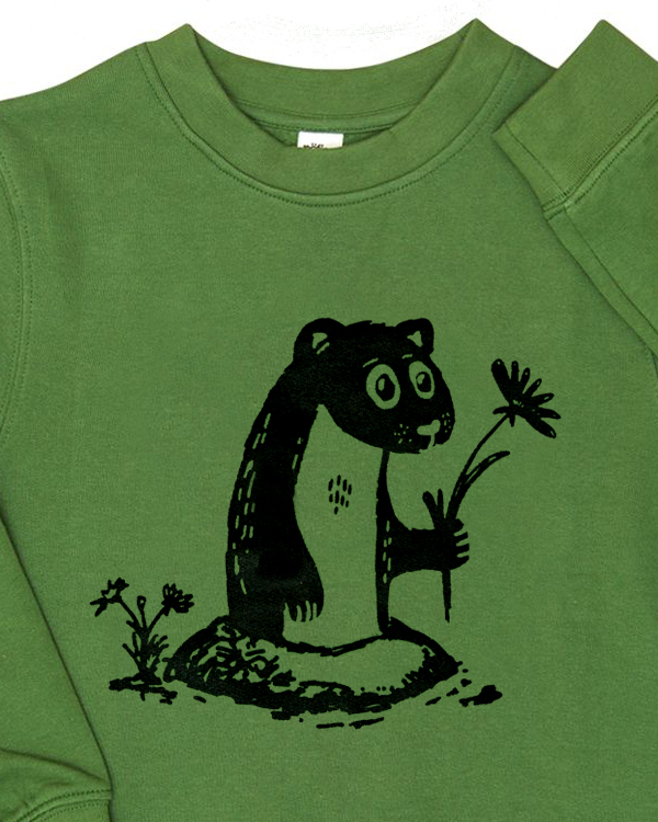 päfjes - Erdmännchen mit Blume - Kinder Bio Sweater - Organic Cotton - Grün
