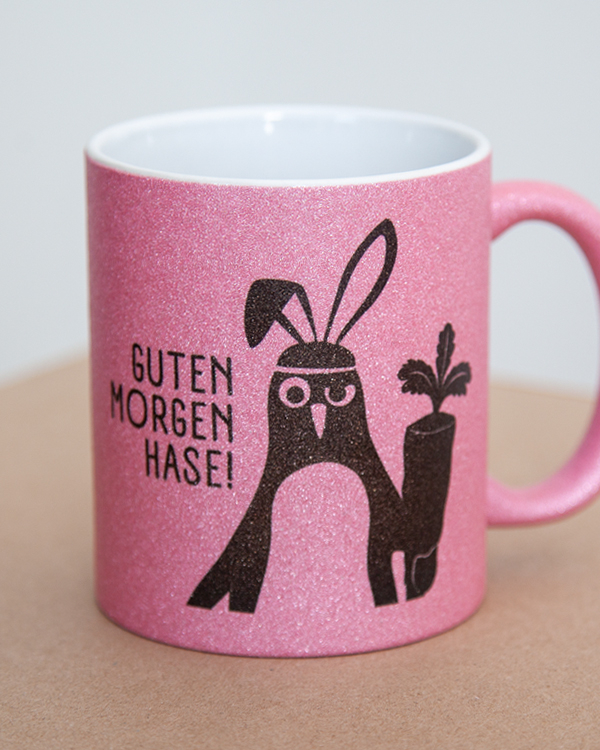 päfjes - Pinguin Guten Morgen Hase - Kaffee / Tee / Tasse Becher - Glitzer